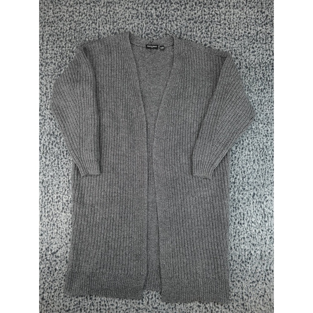 American Apparel Cardigan Womens XS/S Grey Longline Shaker Rib Knit Open Front